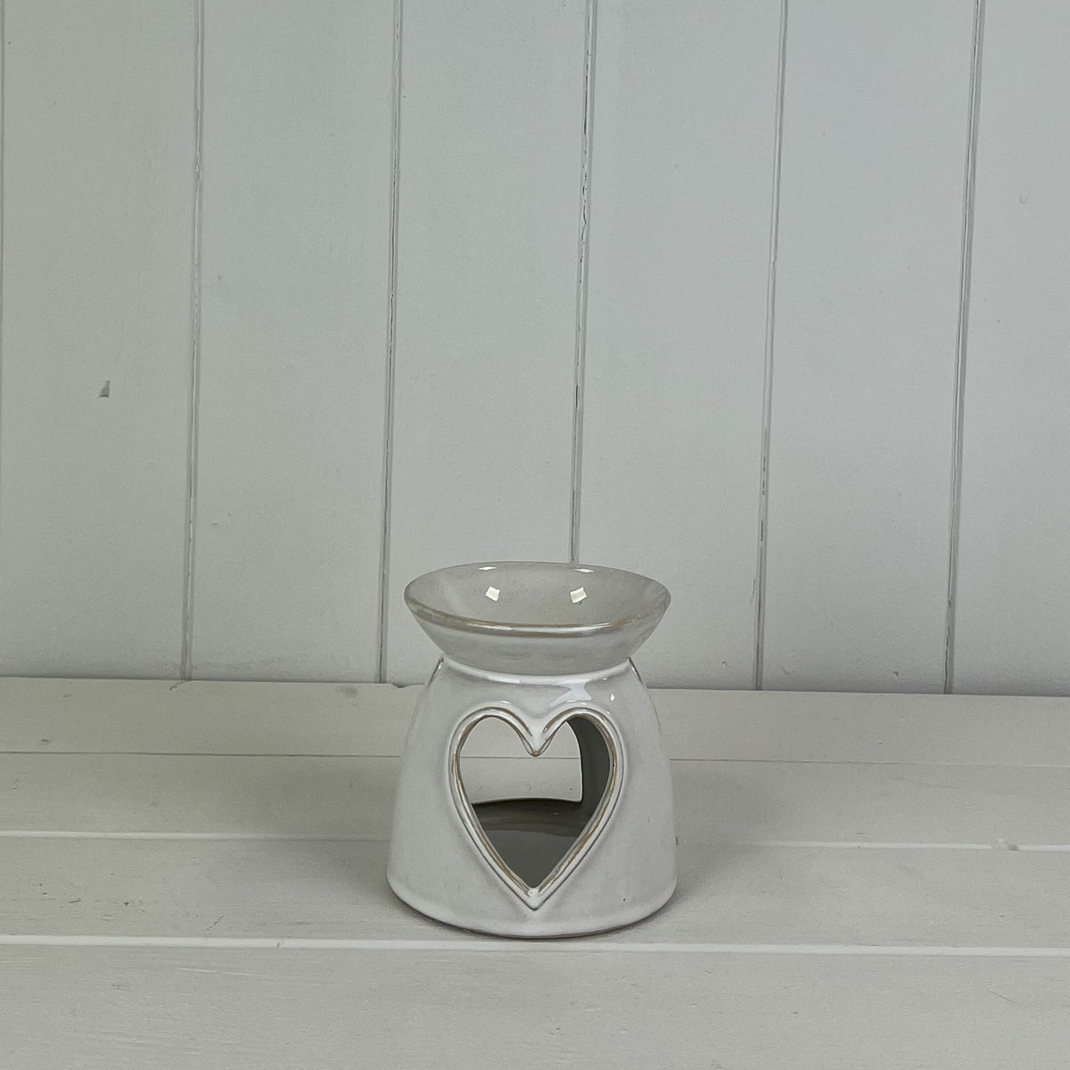 Glazed Ceramic Wax Oil Burner with Heart Cut Out