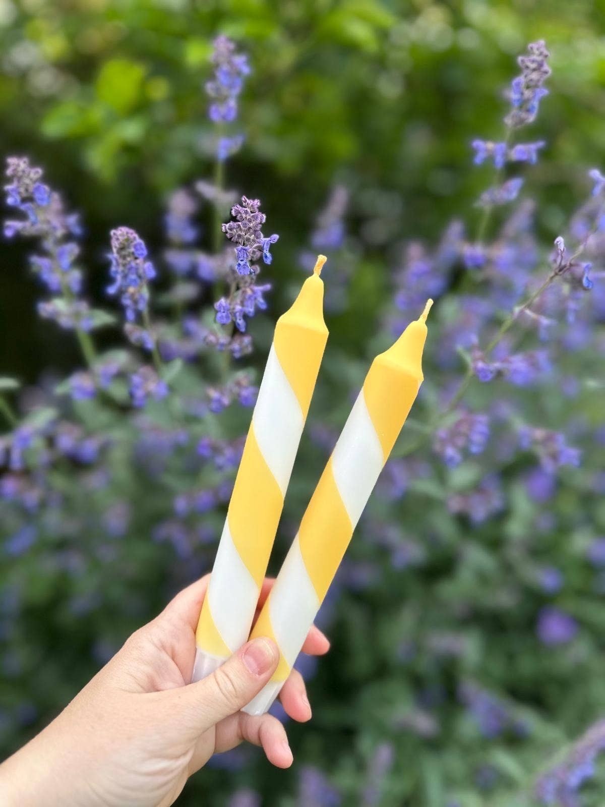 Butter Yellow & White Candy Cane Stripe Hand Dipped Candles