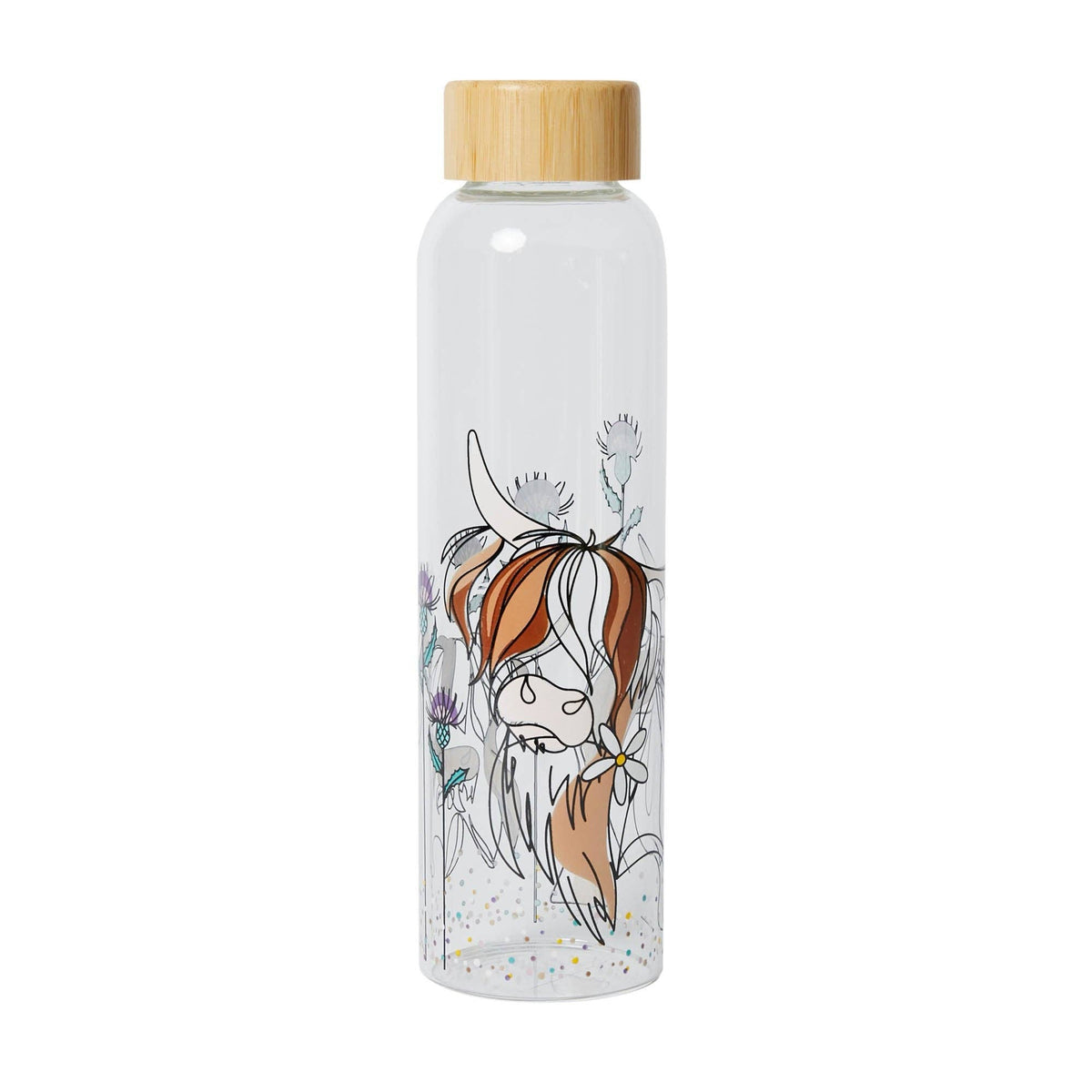 Highland Cow Glass Water Bottle