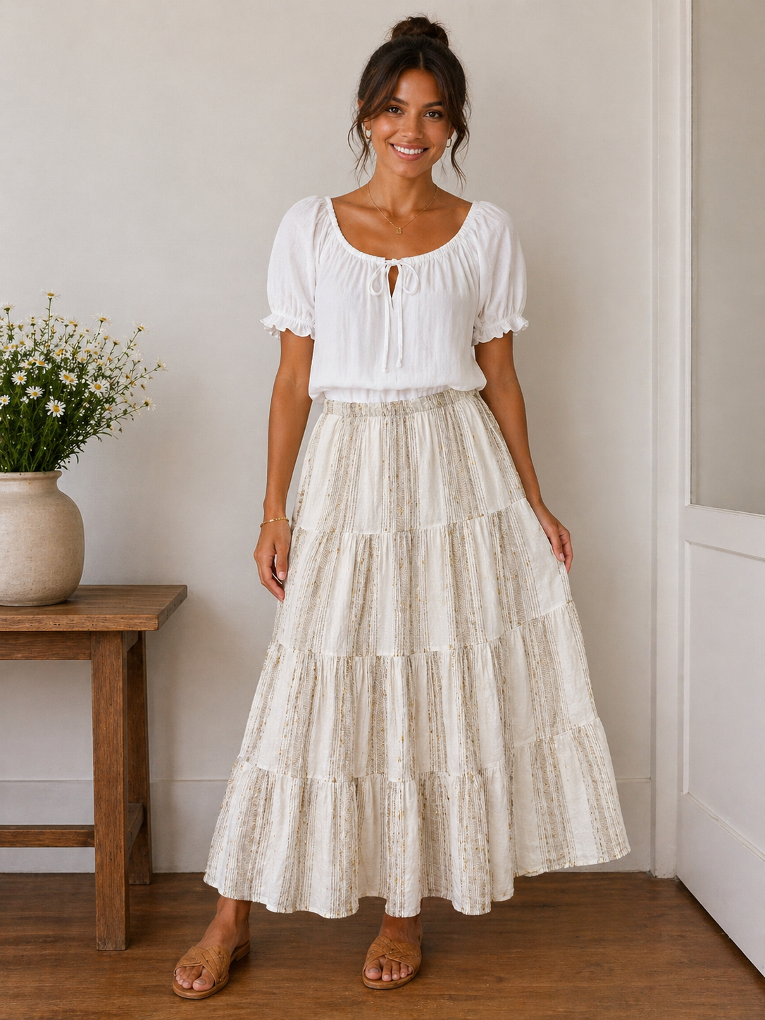 Lurex Threaded Tiered Maxi Skirt