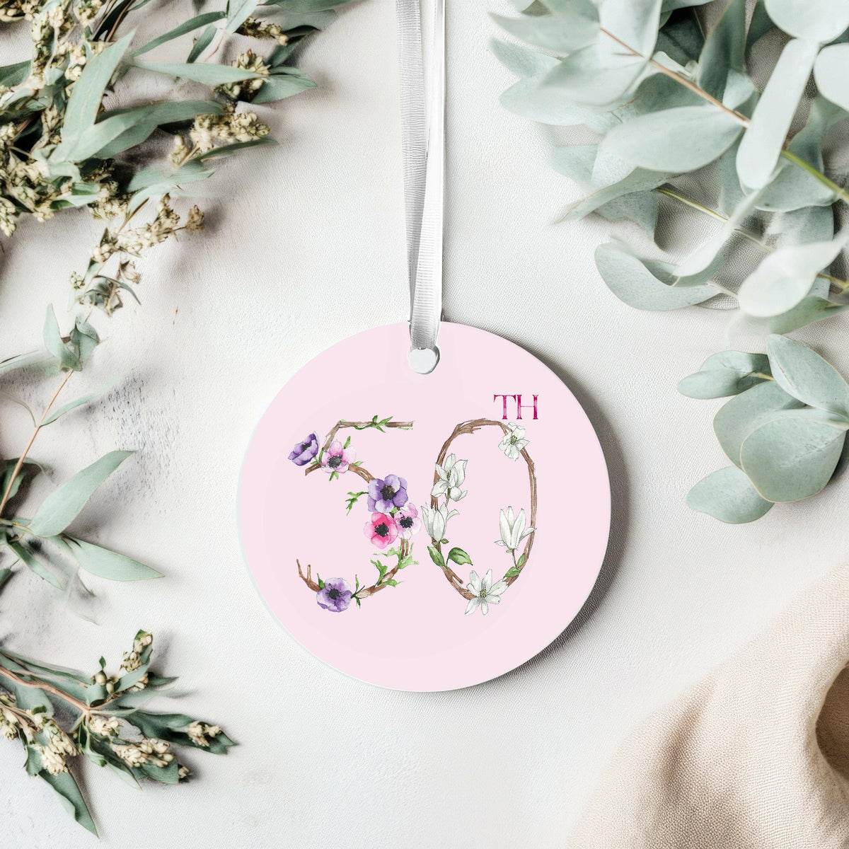Hanging Ceramic Decoration – Glossy Ceramic Ornament With Ribbon | 50th Birthday Gift