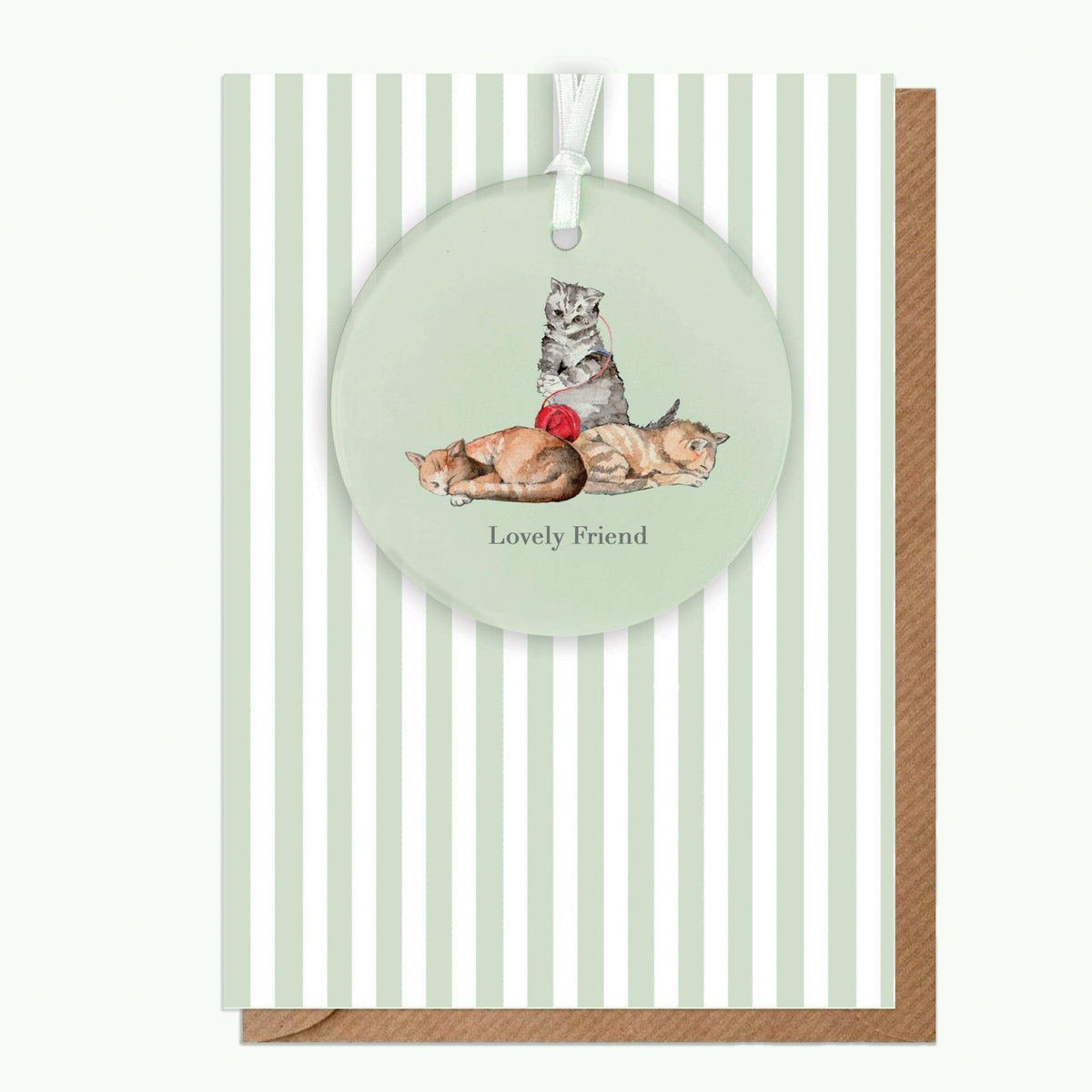 Ceramic Keepsake Decoration – Handmade Cat Friend Ornament with Luxury Greeting Card Gift