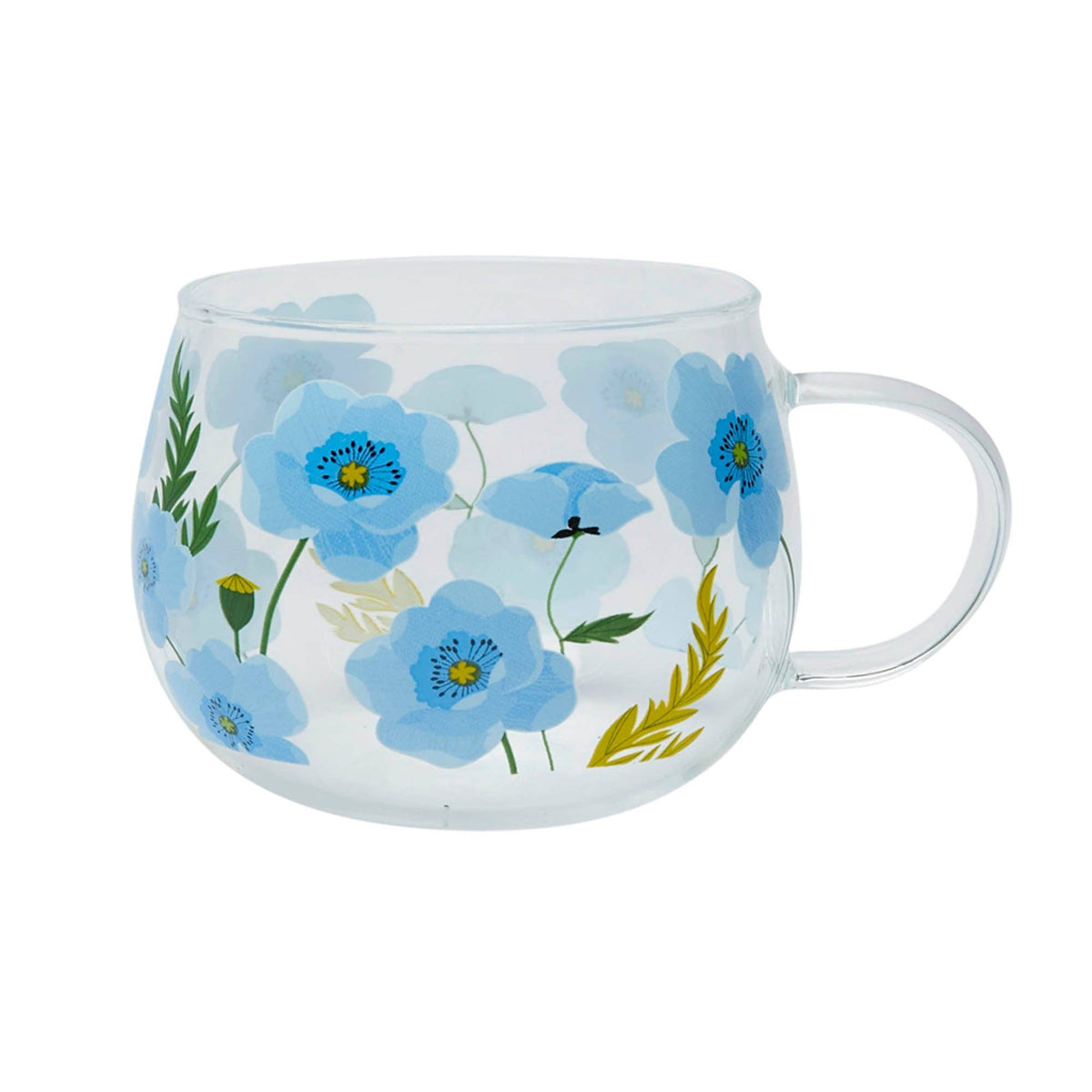 Blue Poppy Glass Mug