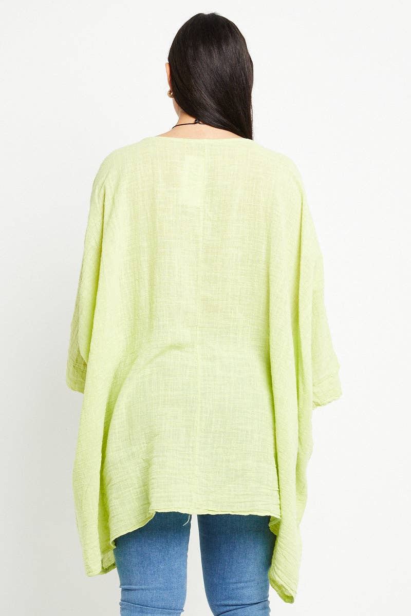 Italian Plain Cotton Necklace Batwing Boxy Top