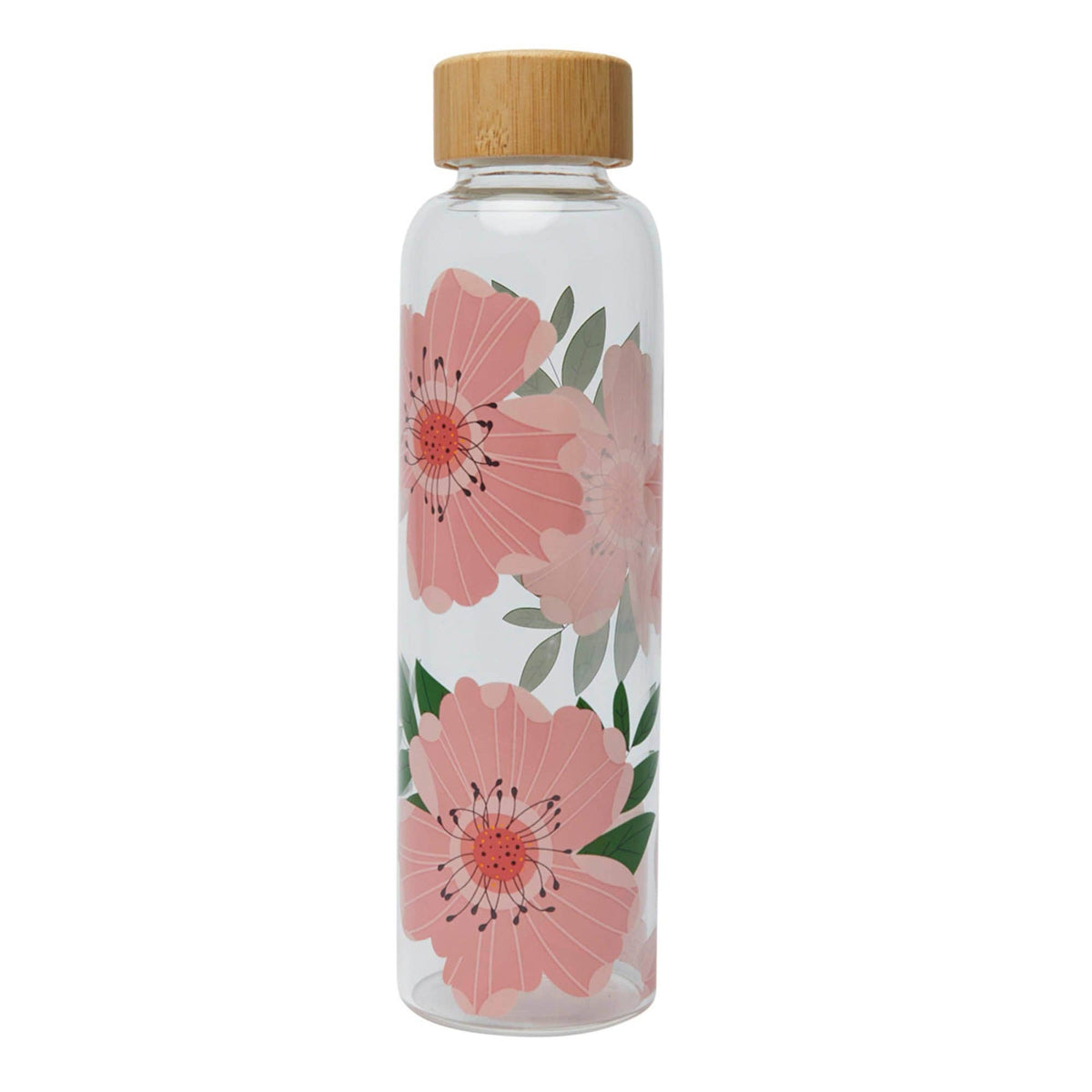 Pink Rose Glass Water Bottle