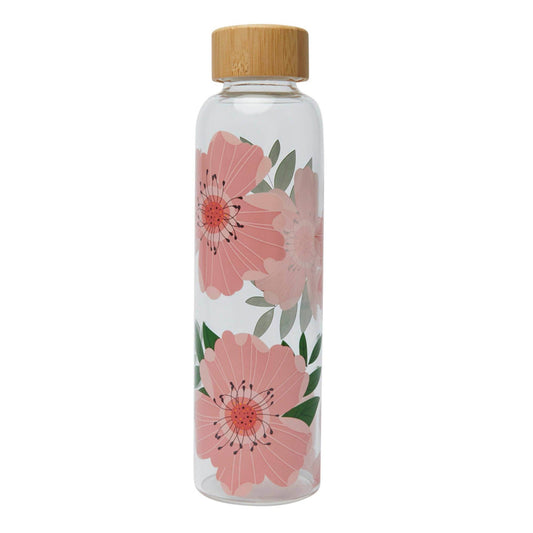 Pink Rose Glass Water Bottle