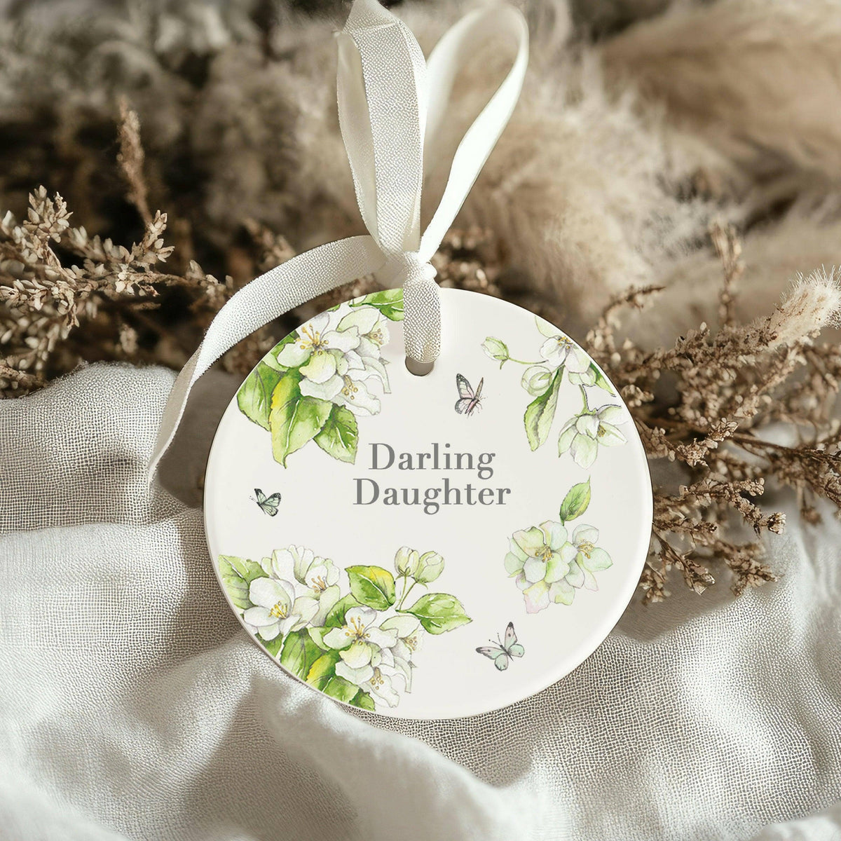 Hanging Ceramic Decoration – Elegant Floral Keepsake Gift for Daughter