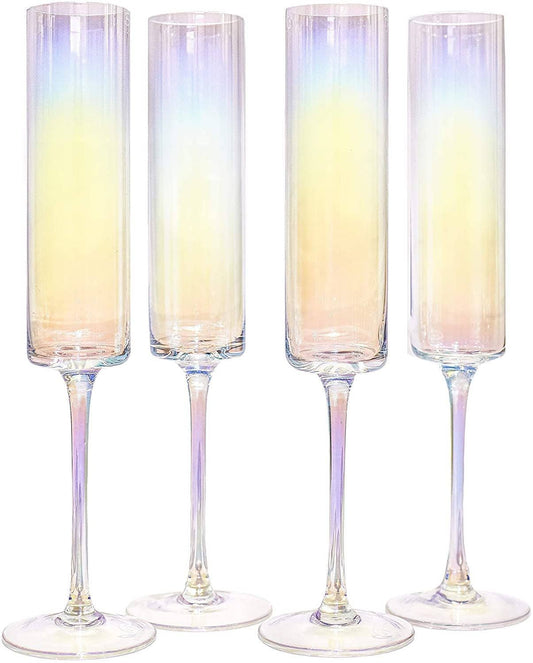 Edge Champagne Flutes - Set of 4 Iridescent | M&W