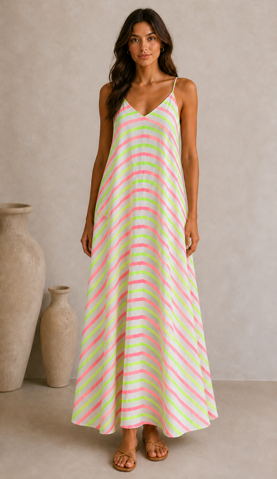 Neon Stripe Linen Blend Maxi Dress
