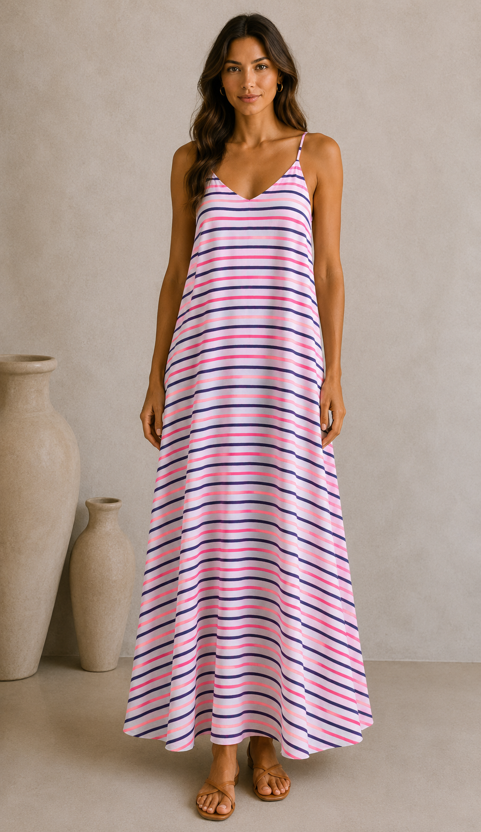 Neon Stripe Linen Blend Maxi Dress