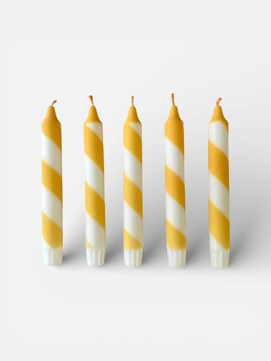 Butter Yellow & White Candy Cane Stripe Hand Dipped Candles 