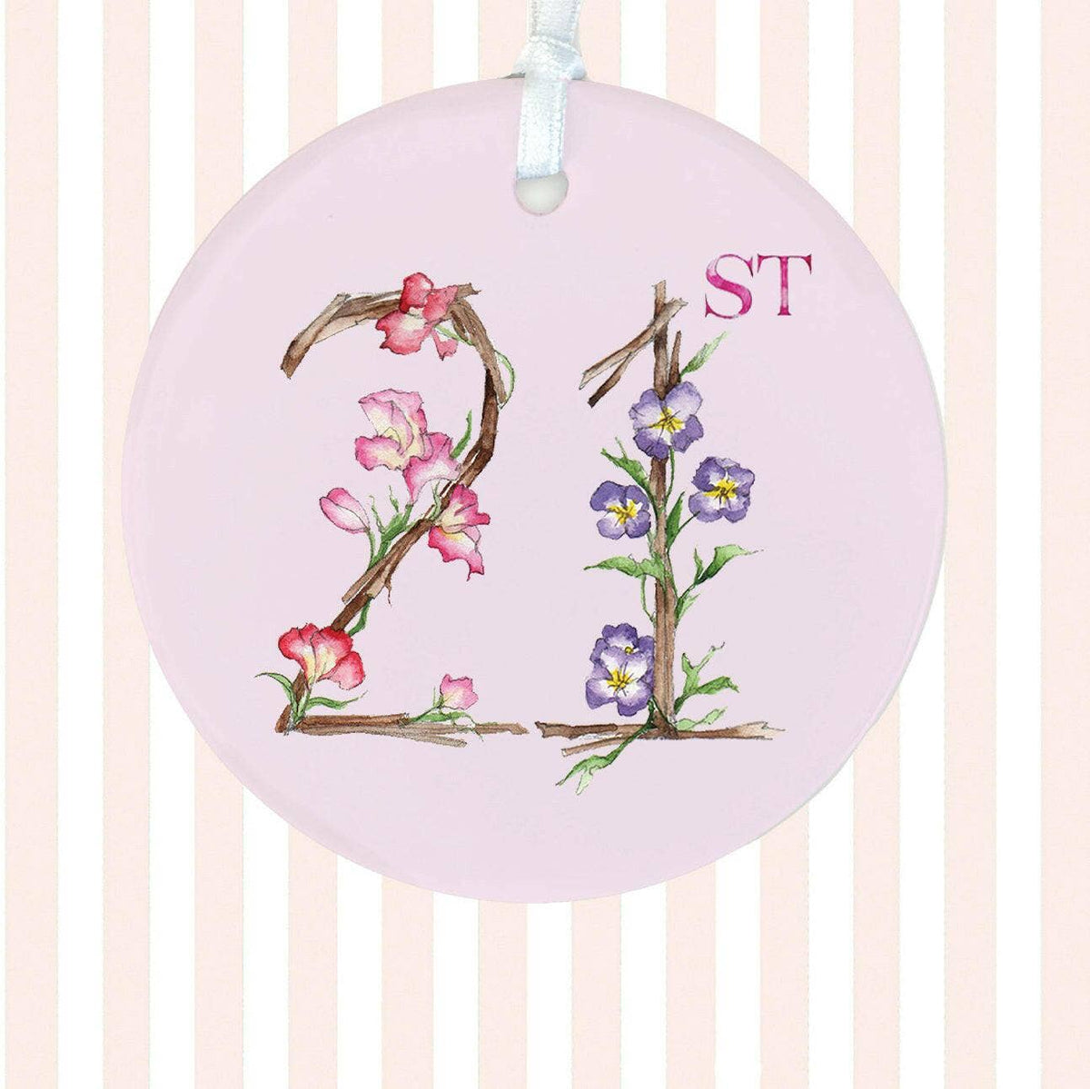 21st Birthday Keepsake - Elegant Ceramic Ornament With Satin Ribbon & Organza Bag