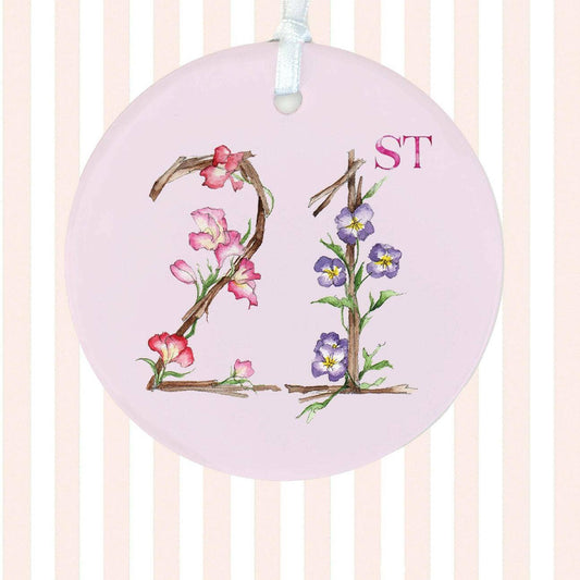 21st Birthday Keepsake - Elegant Ceramic Ornament With Satin Ribbon & Organza Bag