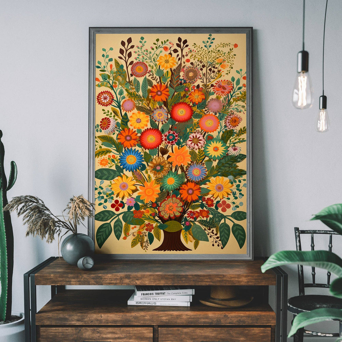 Folk Art Style Flowers Light Print