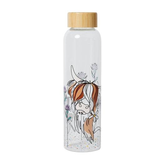 Highland Cow Glass Water Bottle