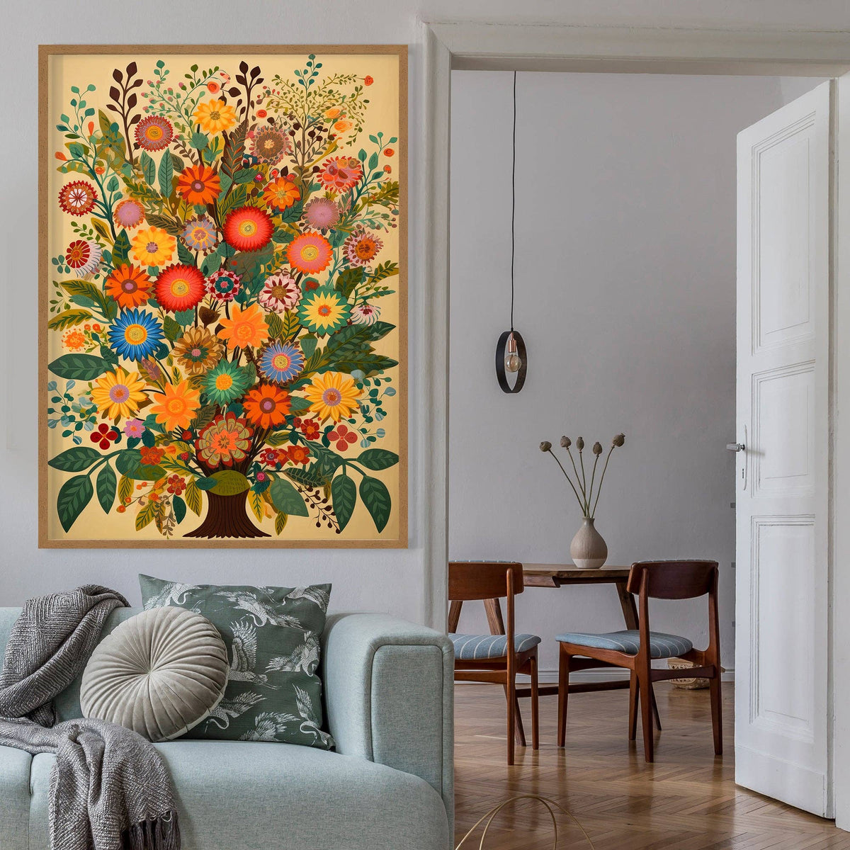 Folk Art Style Flowers Light Print