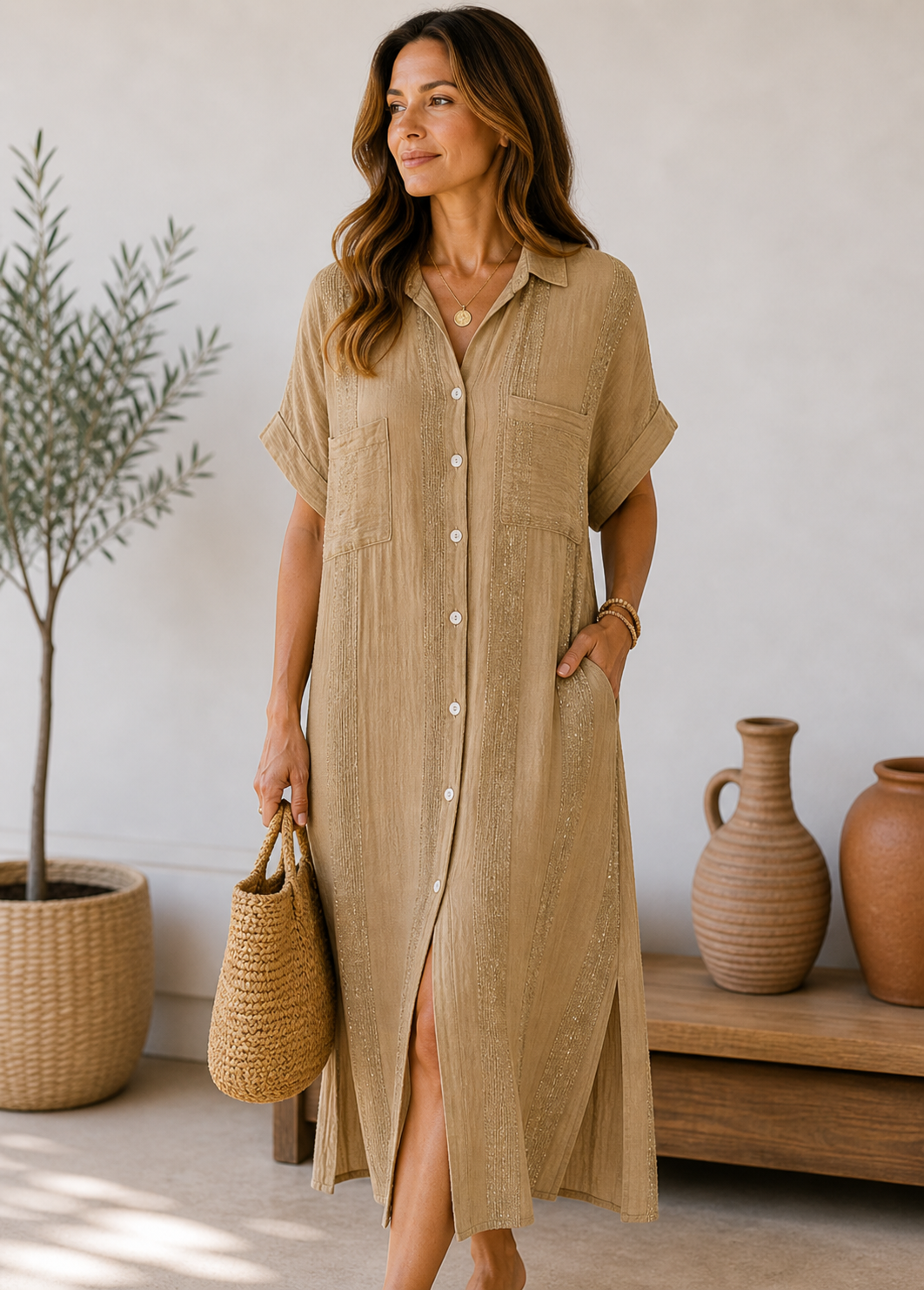 Lurex Threaded Striped Shirt Dress