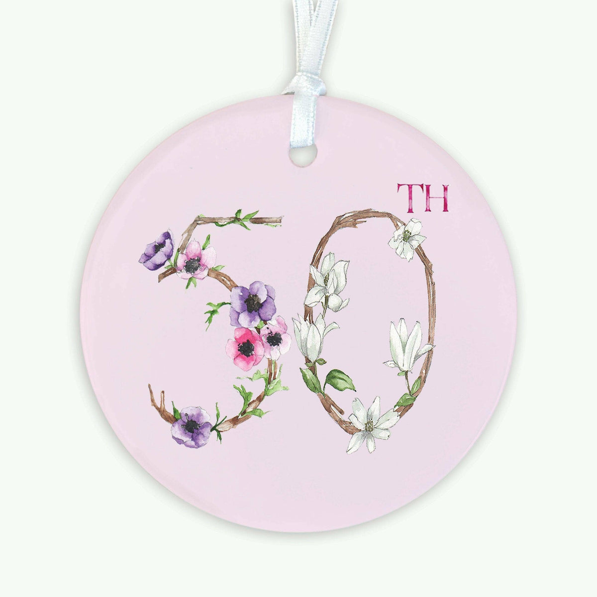 Hanging Ceramic Decoration – Glossy Ceramic Ornament With Ribbon | 50th Birthday Gift