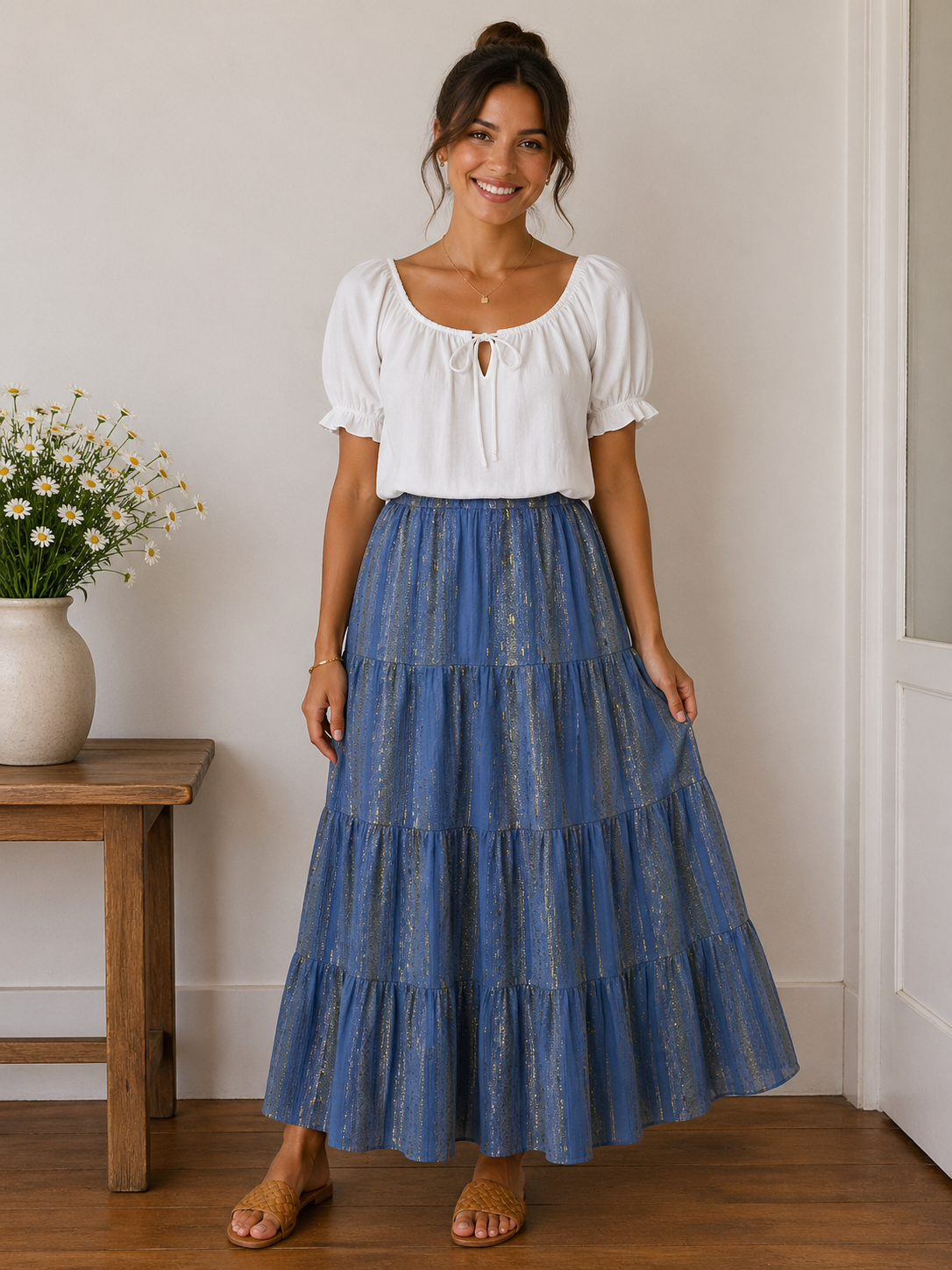 Lurex Threaded Tiered Maxi Skirt