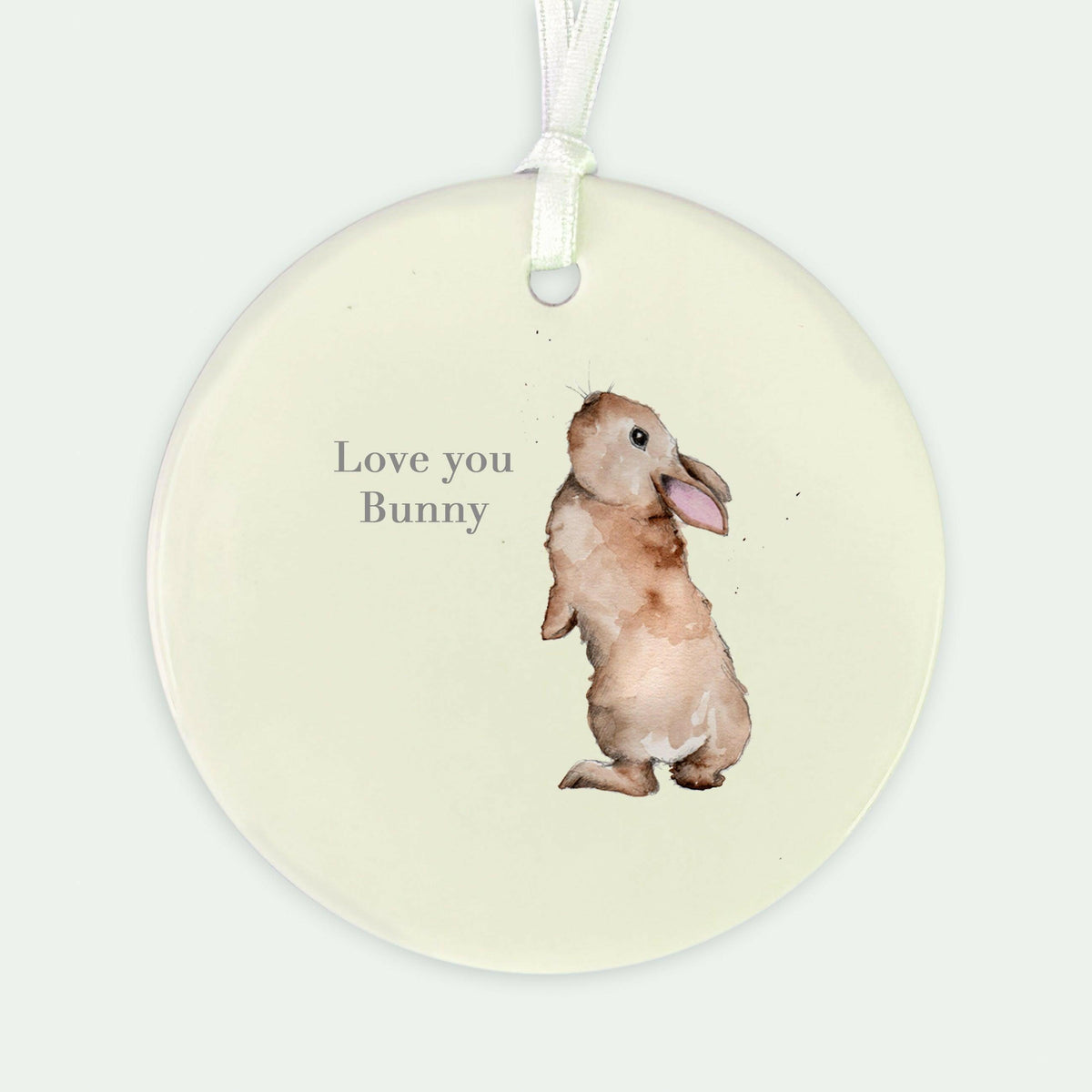 Ceramic Keepsake Decoration – Bunny Love Card Gift with Ribbon & Luxury Greeting