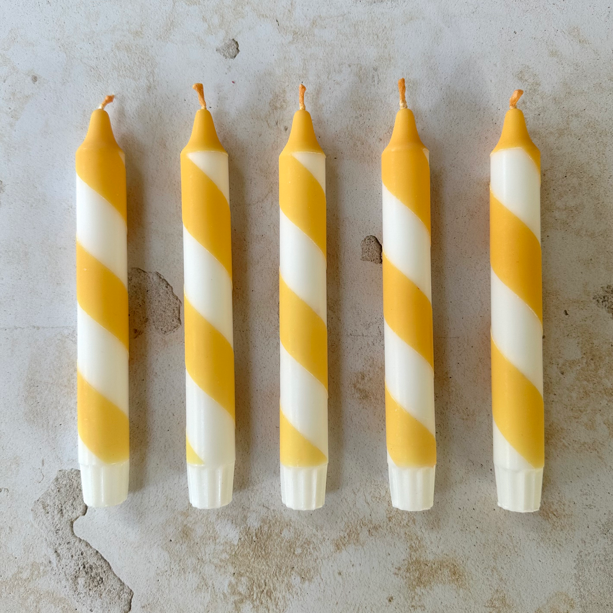 Butter Yellow & White Candy Cane Stripe Hand Dipped Candles 