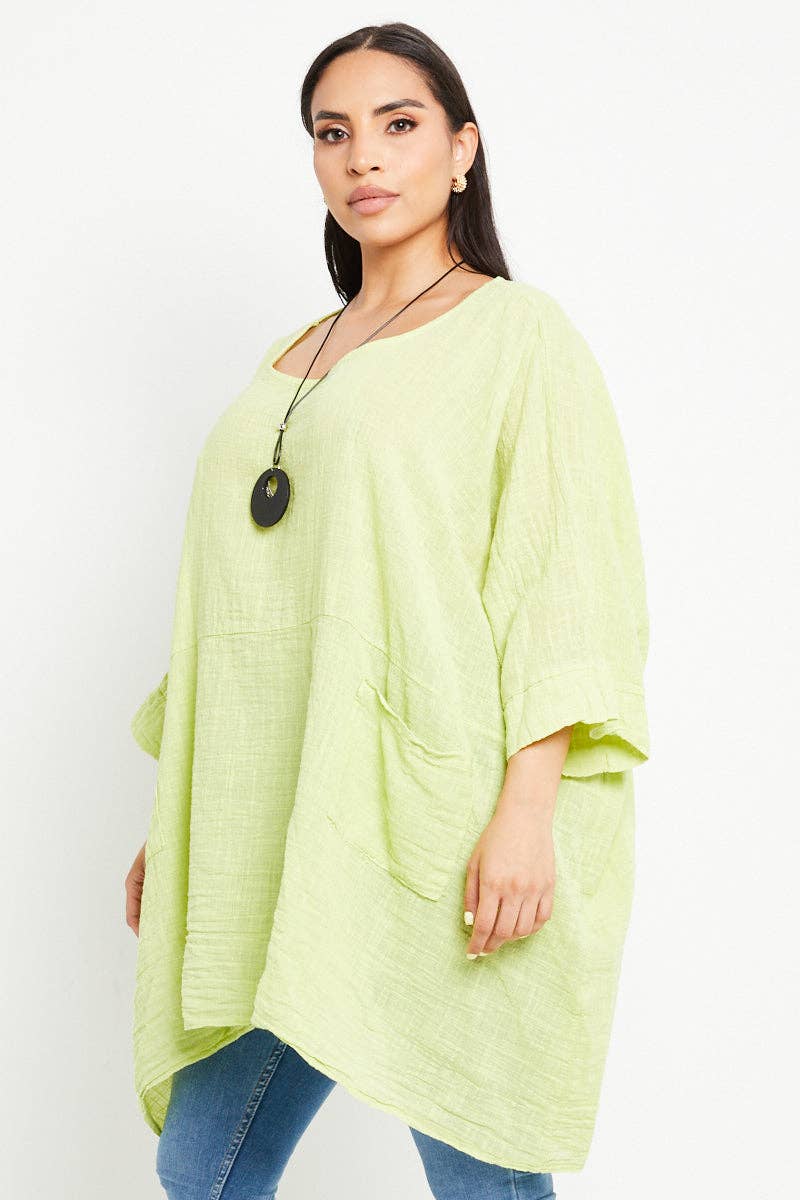 Italian Plain Cotton Necklace Batwing Boxy Top