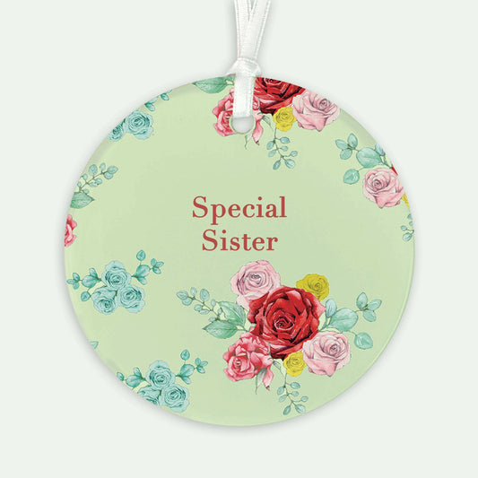 Hanging Ceramic Decoration – Floral Ornament with Satin Ribbon Gift for Sister