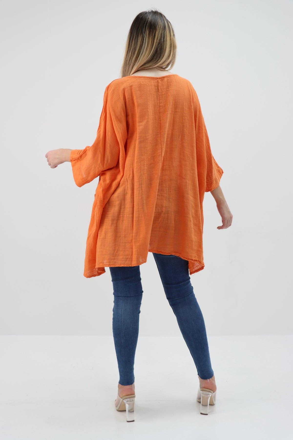 Italian Plain Cotton Necklace Batwing Boxy Top