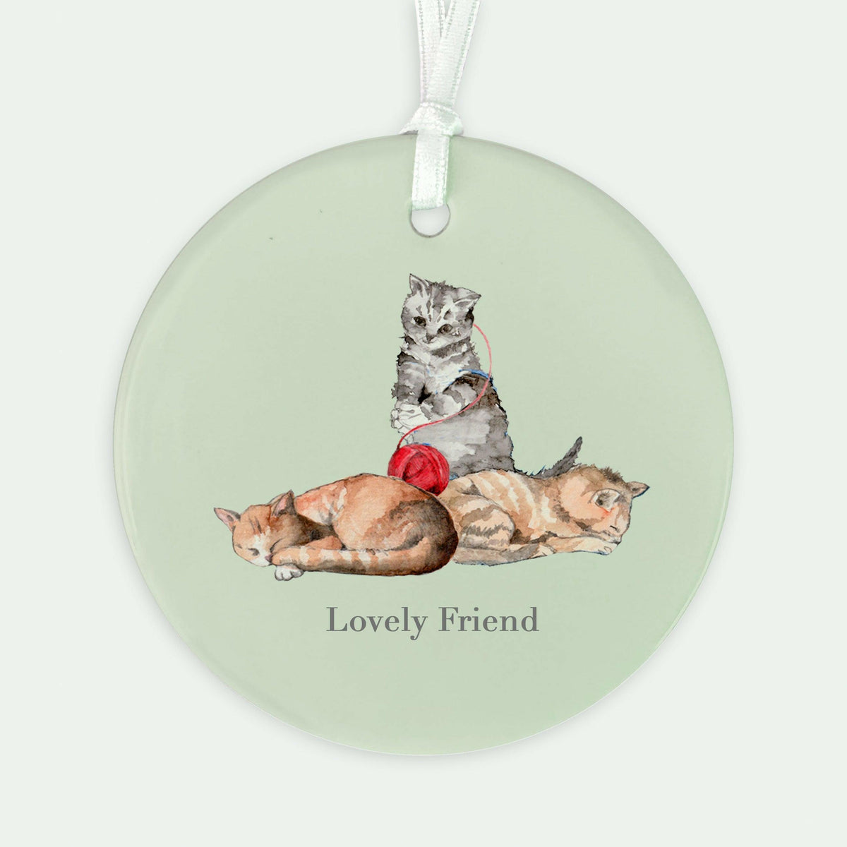 Ceramic Keepsake Decoration – Handmade Cat Friend Ornament with Luxury Greeting Card Gift