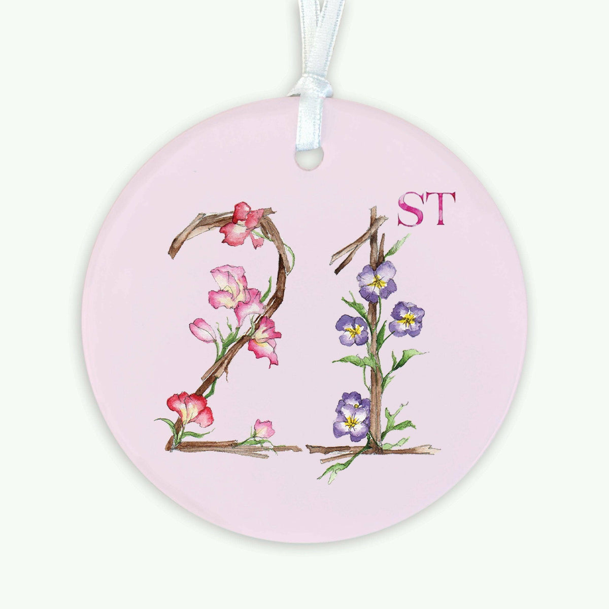 21st Birthday Keepsake - Elegant Ceramic Ornament With Satin Ribbon & Organza Bag