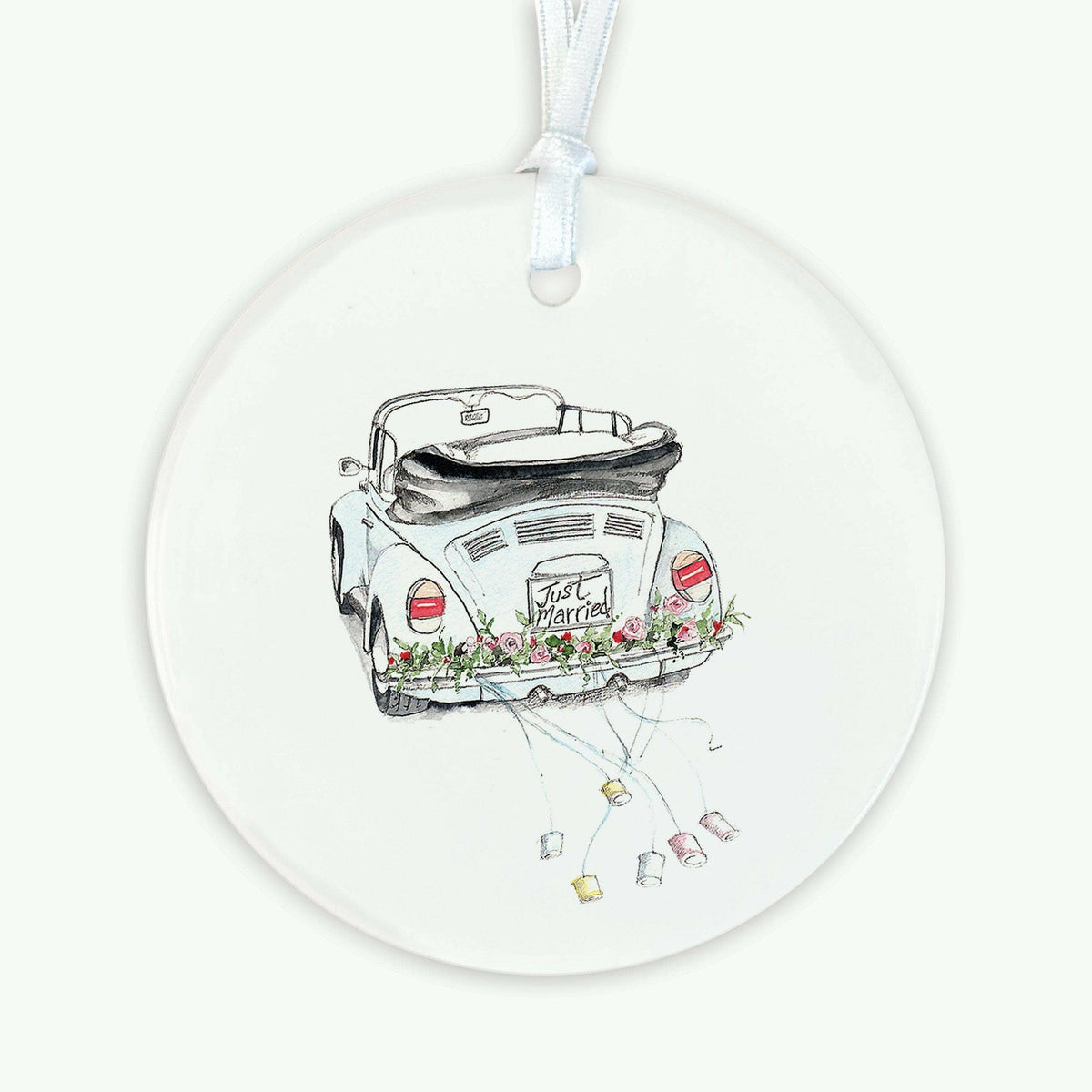 Ceramic Wedding Ornament – Charming Hanging Decoration with Satin Ribbon & Organza Bag