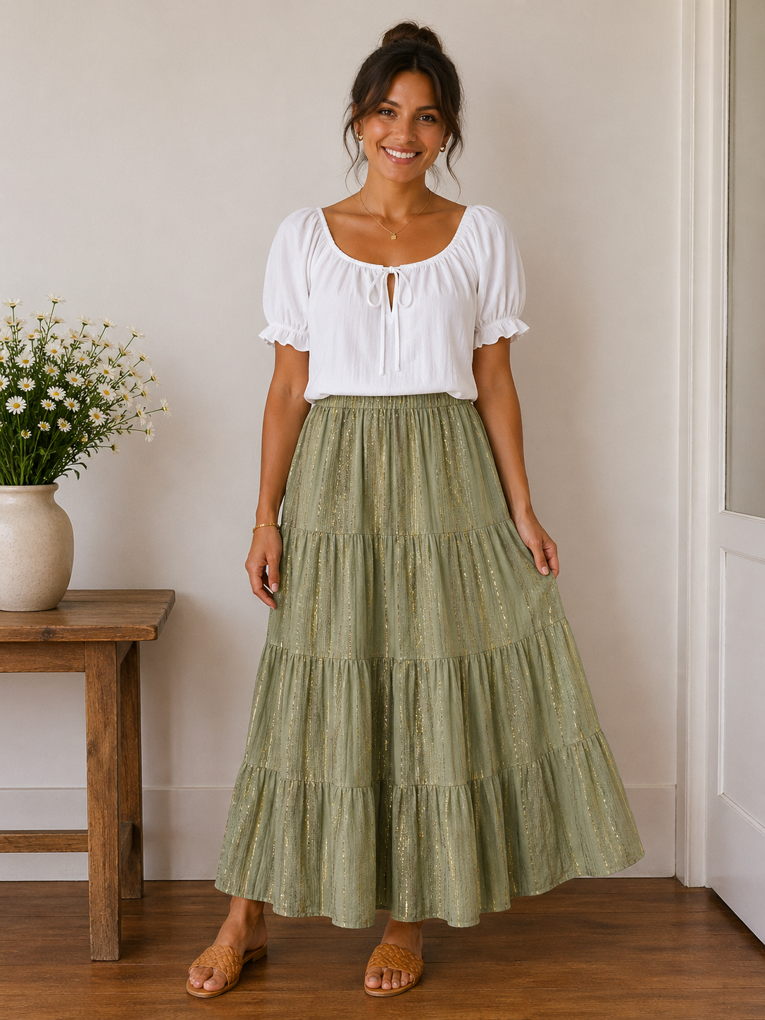 Lurex Threaded Tiered Maxi Skirt